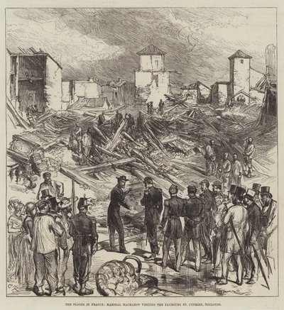 Die Überschwemmungen in Frankreich, Marschall Macmahon besucht das Faubourg St Cyprien, Toulouse von Sir John Charles Robinson